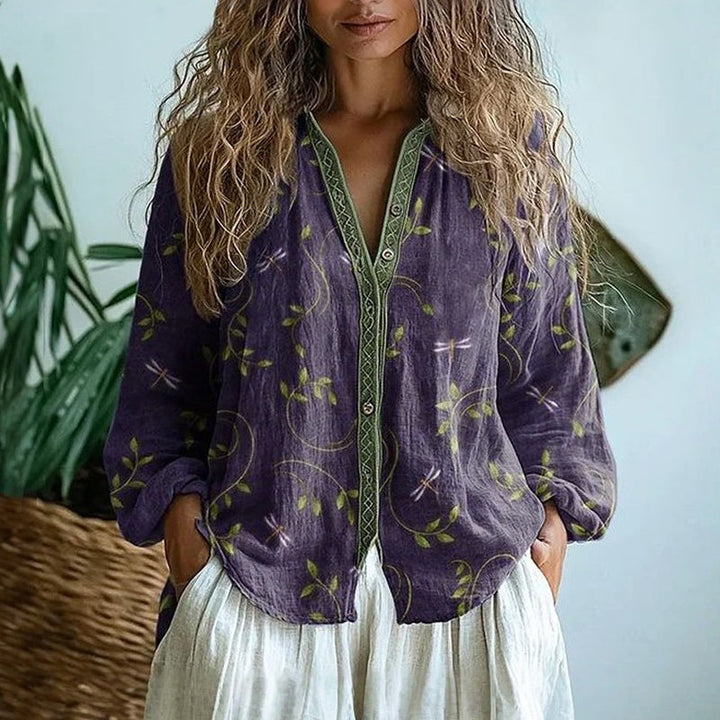 Claudia | Blusa vintage con estampado de hojas
