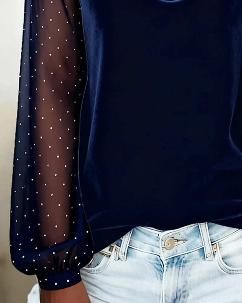 Amelia™ - Blusa con cuello drapeado y paneles semitransparentes