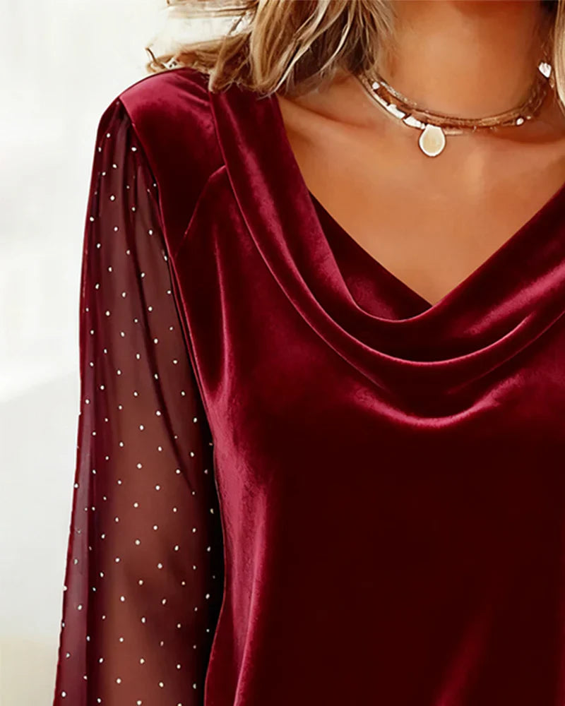 Amelia™ - Blusa con cuello drapeado y paneles semitransparentes