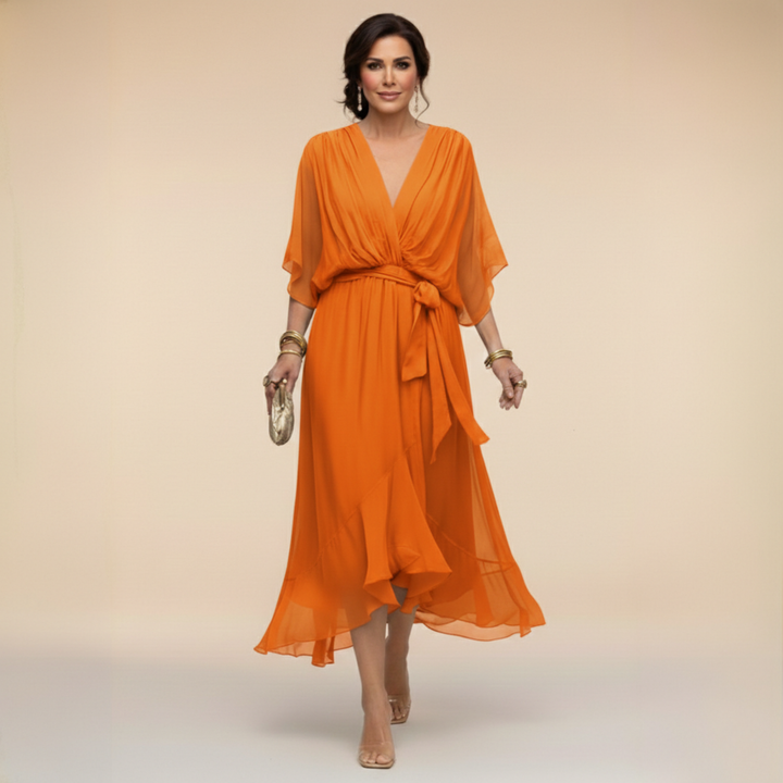 Monica - Vestido de chiffon con escote en V
