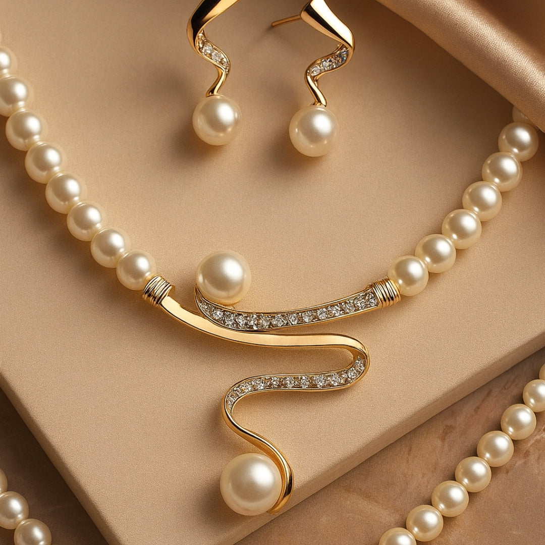 Susanna - Collar de perlas naturales + conjunto de pendientes