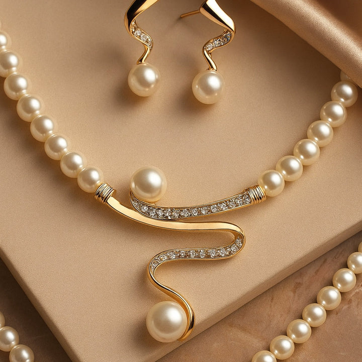 Susanna - Collar de perlas naturales + conjunto de pendientes
