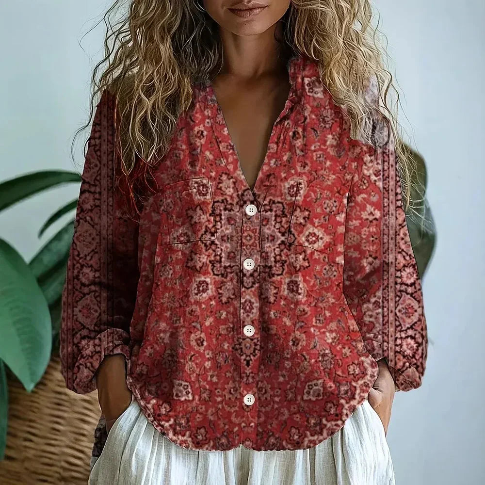 Claudia | Blusa vintage con estampado de hojas