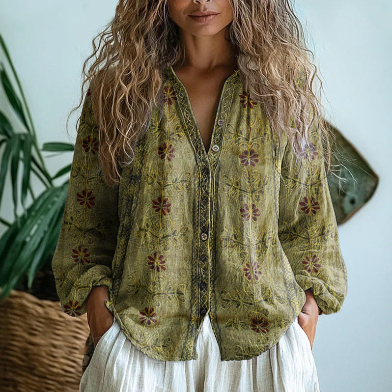 Claudia | Blusa vintage con estampado de hojas