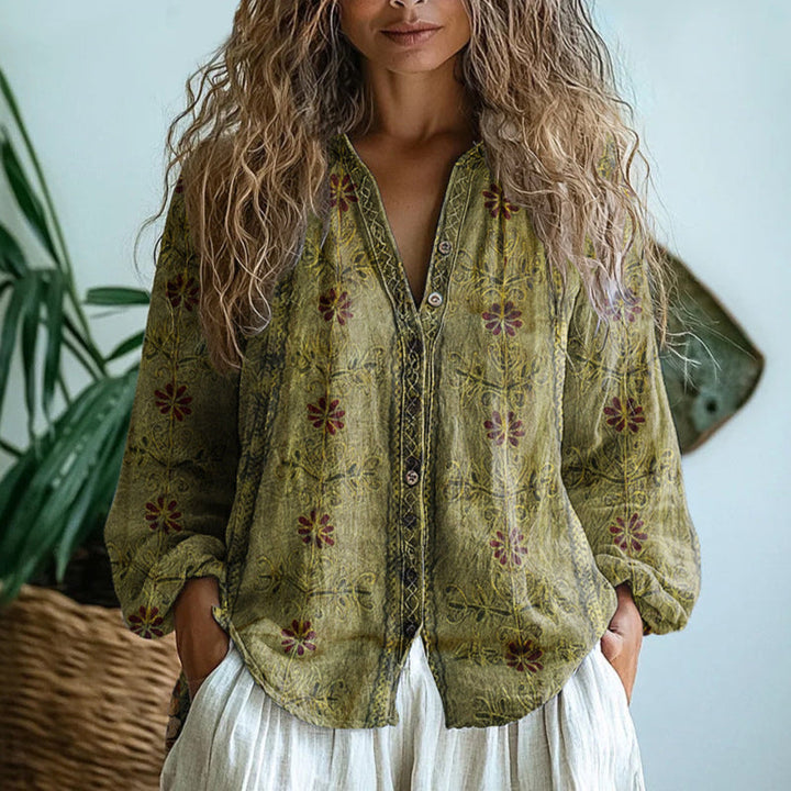 Claudia | Blusa vintage con estampado de hojas