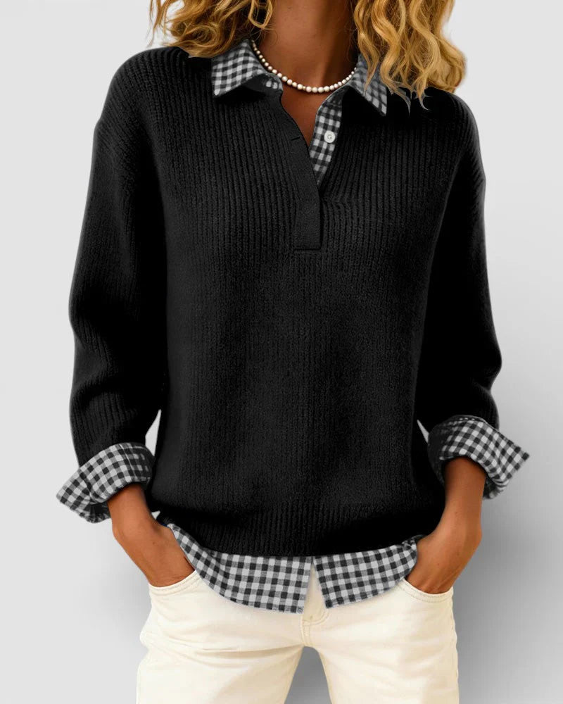 Berta – Jersey de punto con detalle de camisa a cuadros