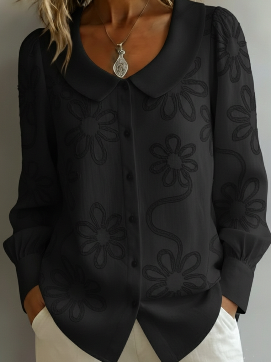 Blusa Floral con Cuello Peter Pan