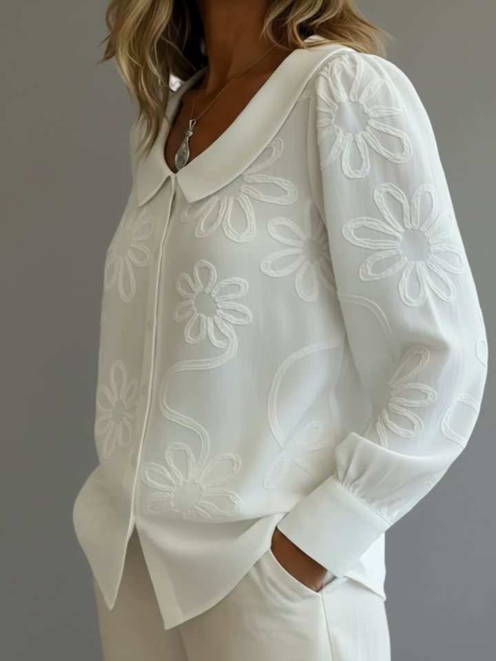 Blusa Floral con Cuello Peter Pan
